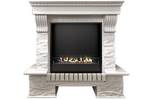 Биокамин в портале Firezo Pierre luxe Угловой белый сланец белый, стандарт