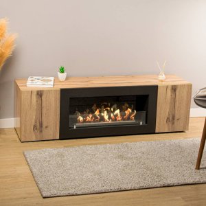 Тумба под ТВ с биокамином SteelHeat LIVORNO IMPULSE 140 см (корпус дуб Вотан / фасады дуб Вотан)